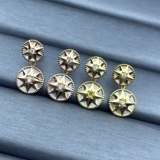 Gold White Double-Drop Star Motif Earrings