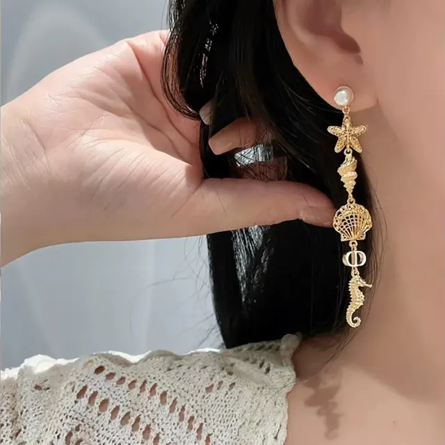Gold White Layered Sea-Themed Charms Necklace 6