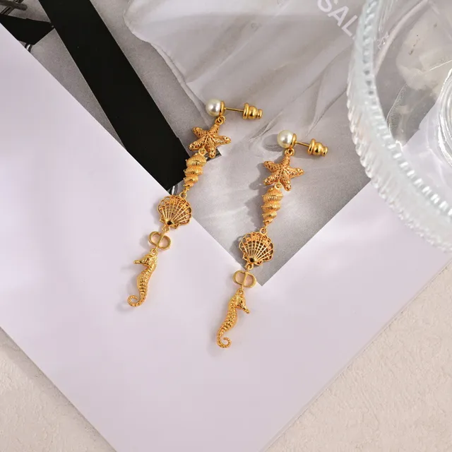 Gold White Layered Sea-Themed Charms Necklace 7