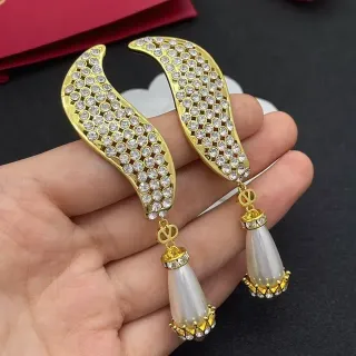 Gold White Pavé Crystal Wings Teardrop Pearl Drop Earrings