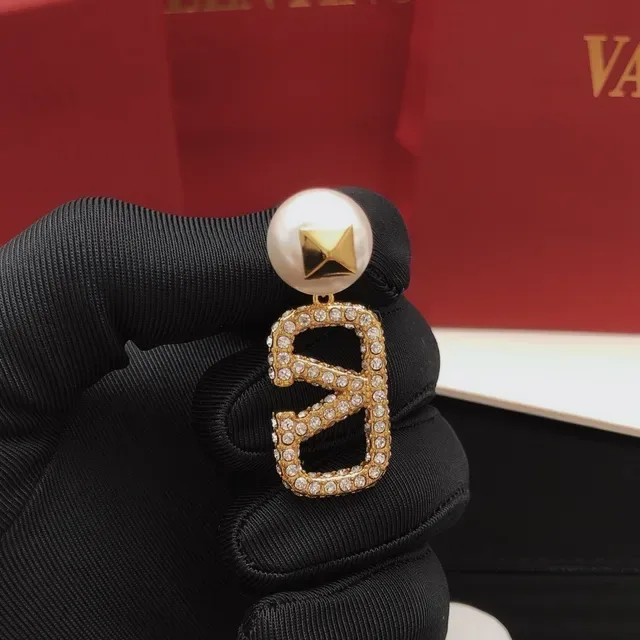 Gold White Pearl Stud Crystal Pavé Earrings 5