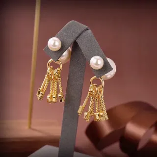 Gold White Pearl Stud Key Charms Earrings