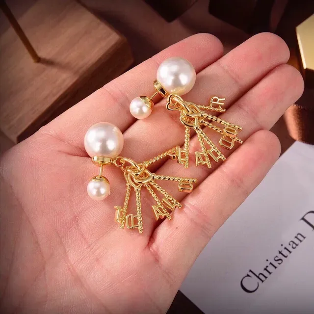 Gold White Pearl Stud Key Charms Earrings 3