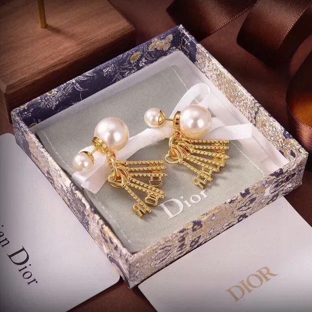 Gold White Pearl Stud Key Charms Earrings 5
