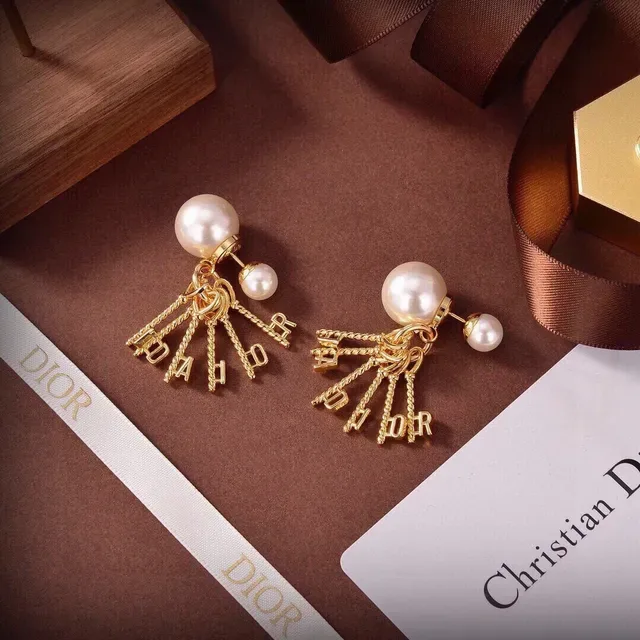 Gold White Pearl Stud Key Charms Earrings 6