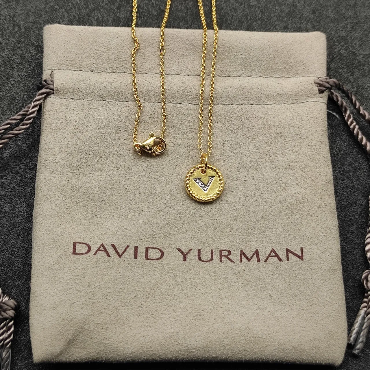 Gold White Rope-Edge Border Pavé-Set Monogram Necklace 6