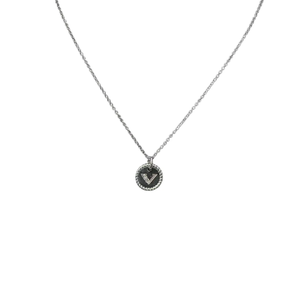 Gold White Rope-Edge Border Pavé-Set Monogram Necklace 8
