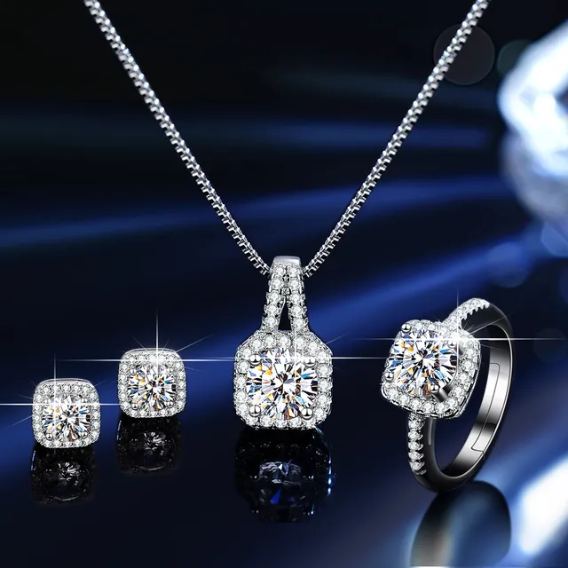 GRA Mo Sang diamante D-Color plata oro gota colgante Pavé halo collar 7