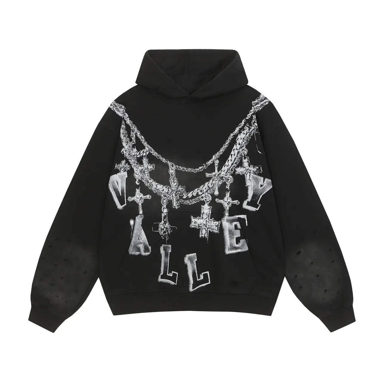 Graphic-Print Distressed Sleeve Hoodie 10