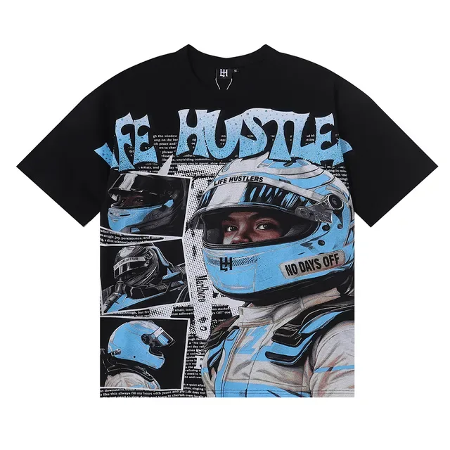 Graphic-Print Racing Helmet Motif T-Shirt 3