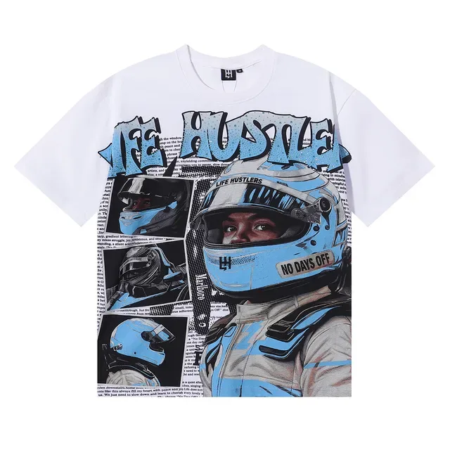 Graphic-Print Racing Helmet Motif T-Shirt 5