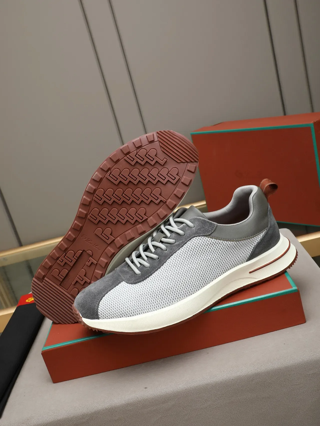 Gray and Brown Mesh-Suede Lifestyle Sneaker 5