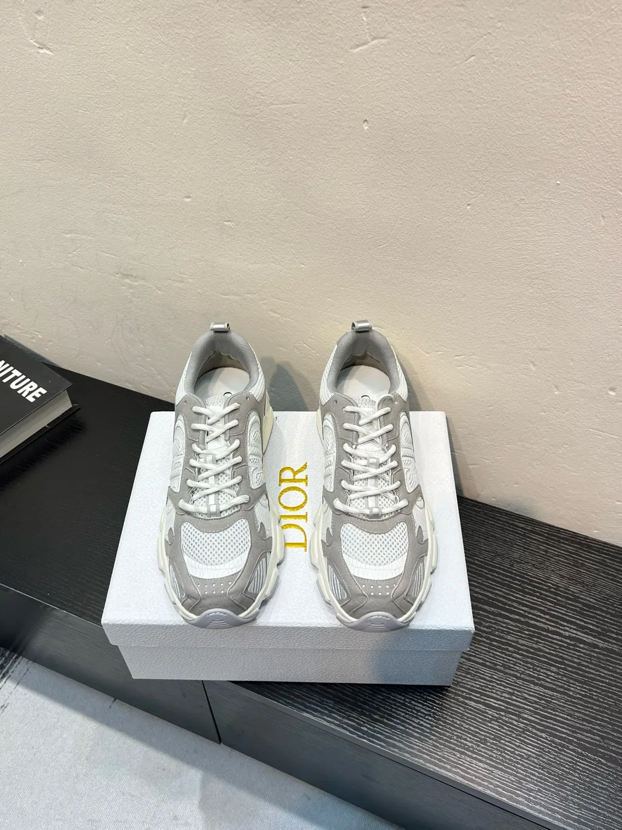 Gray and White Mesh Overlay Chunky Sneaker 2
