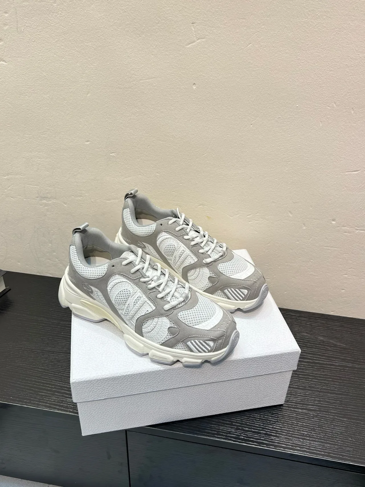 Gray and White Mesh Overlay Chunky Sneaker 5
