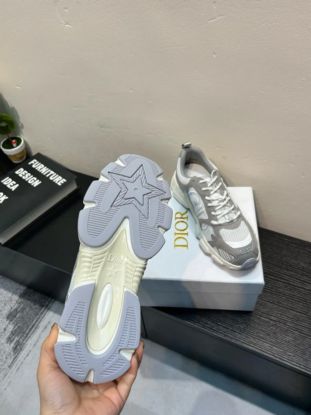 Gray and White Mesh Overlay Chunky Sneaker 8