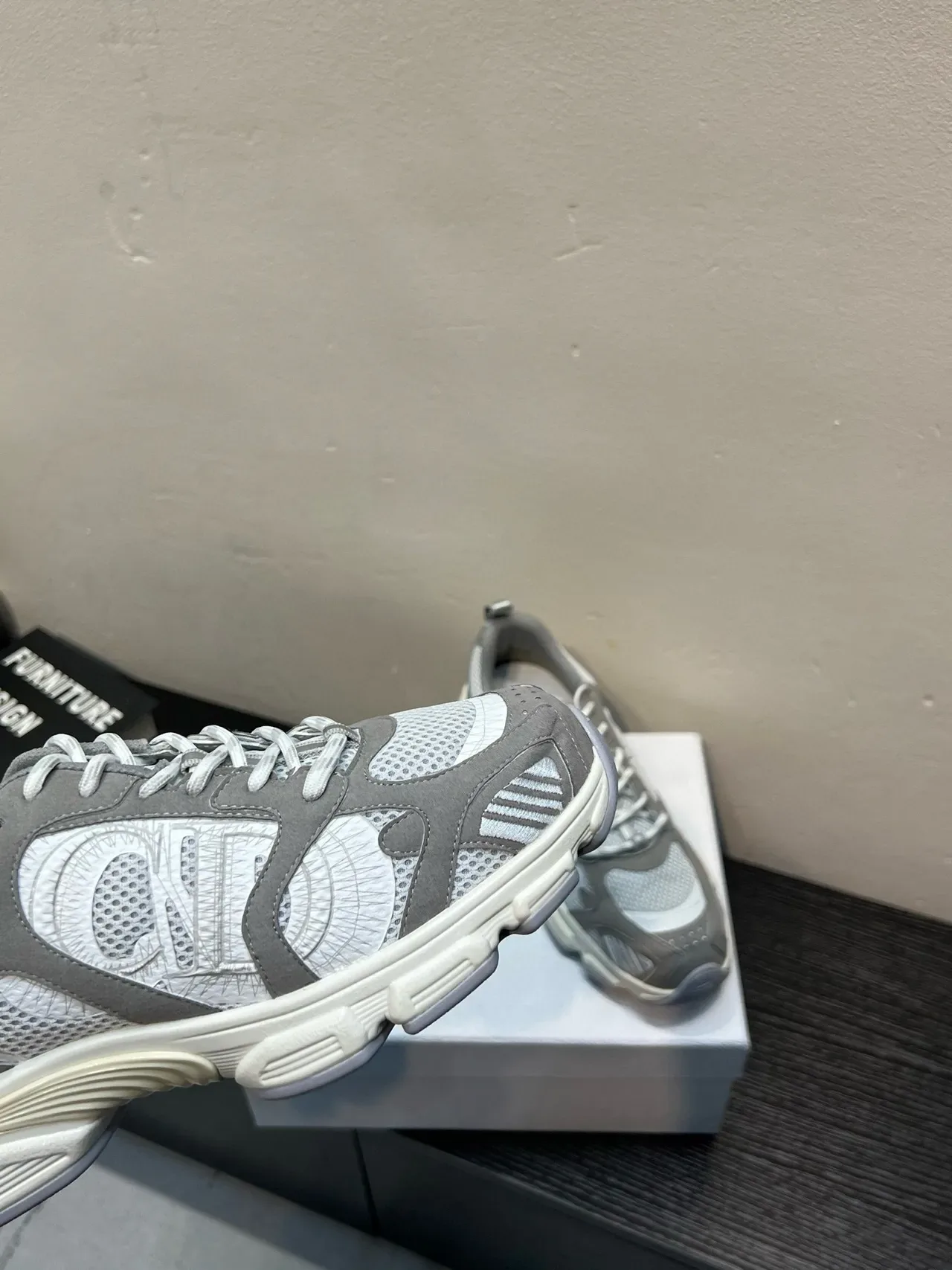 Gray and White Mesh Overlay Chunky Sneaker 9