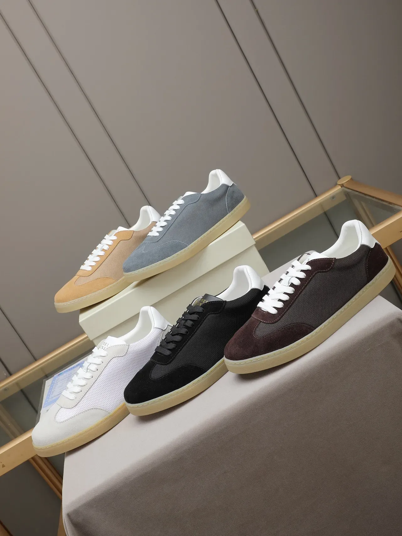 Gray and White Mesh-Suede Low-Top Gum Sole Sneaker 2