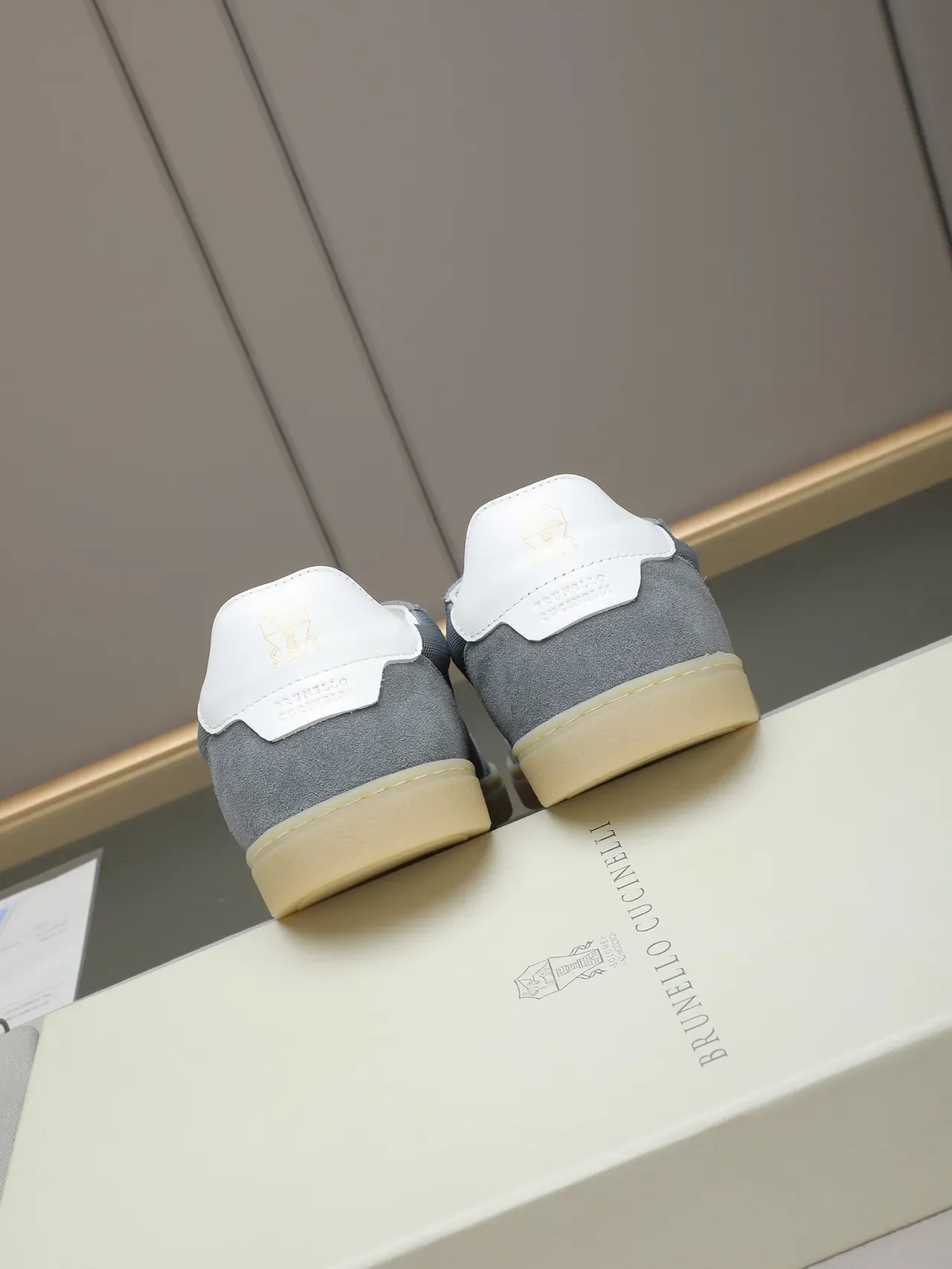 Gray and White Mesh-Suede Low-Top Gum Sole Sneaker 4