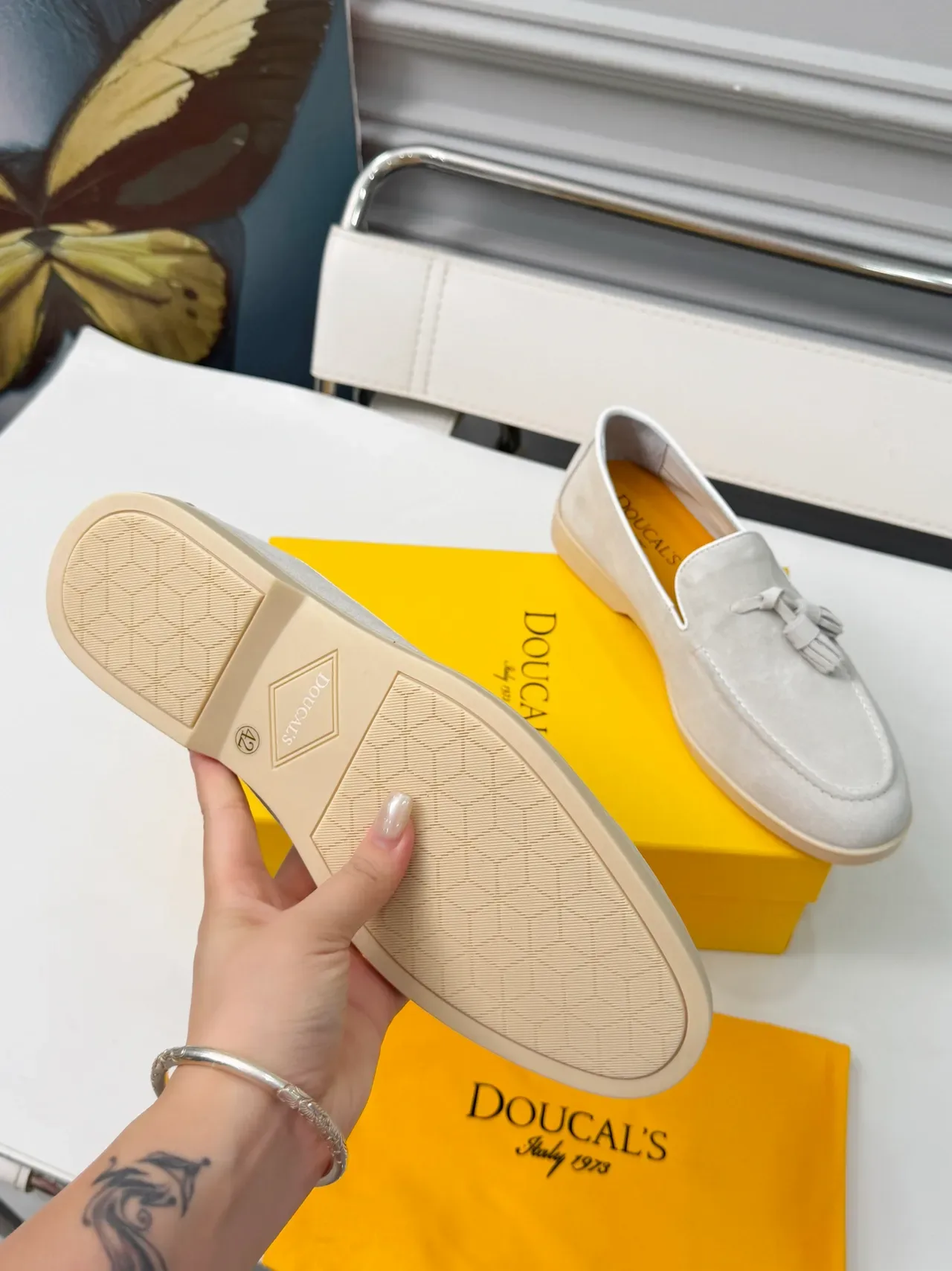 Gray Beige Suede Tassel-Detail Loafer 2