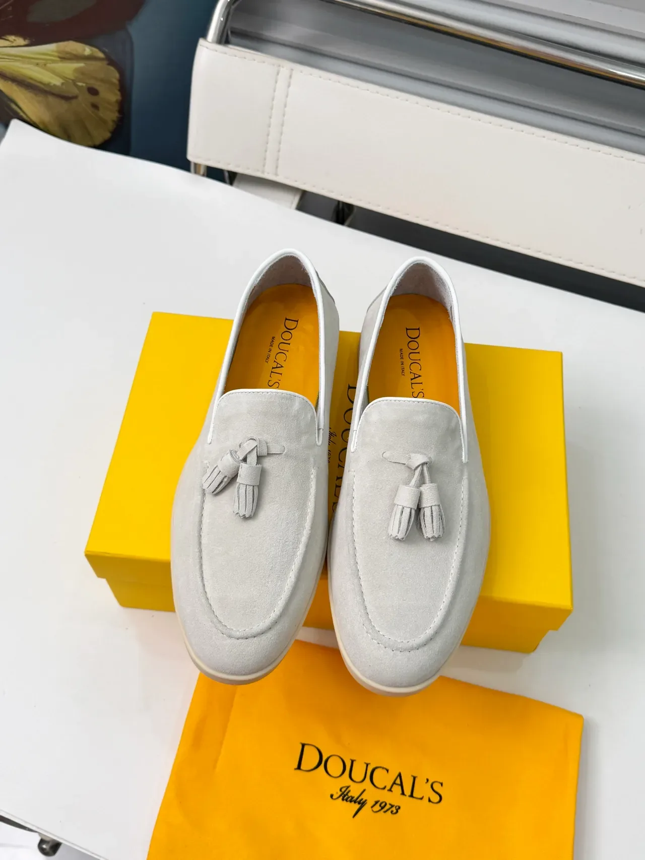 Gray Beige Suede Tassel-Detail Loafer 5