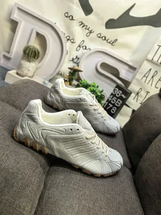 Gray Beige Textured Suede-Like Upper Sculpted Wave-Pattern Overlays Sneakers 9