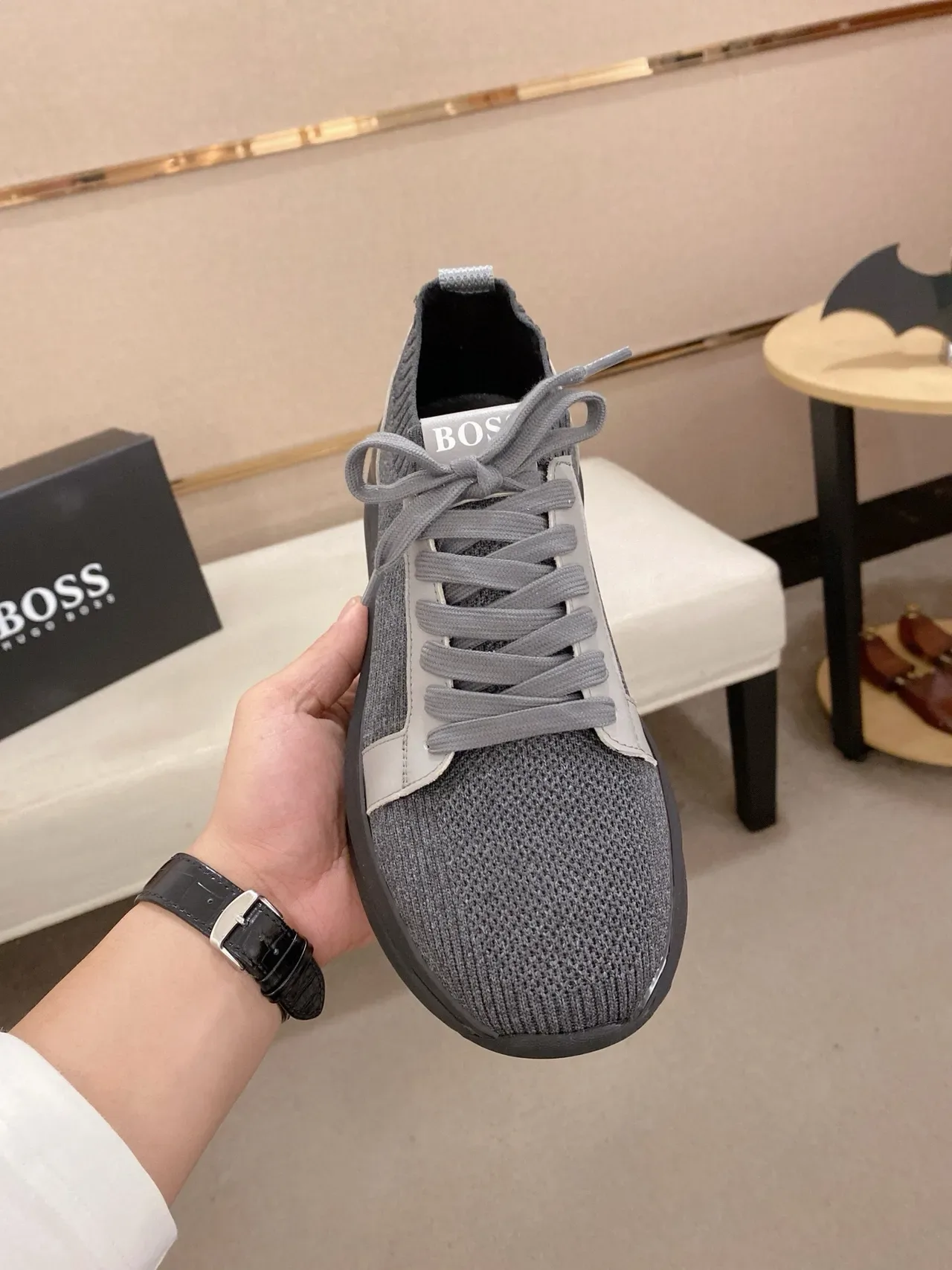 Gray Black Knit Upper Ribbed Texture Sneakers 6