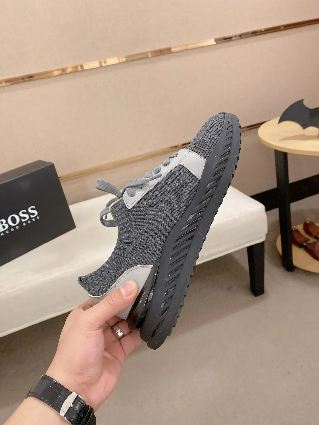 Gray Black Knit Upper Ribbed Texture Sneakers 7