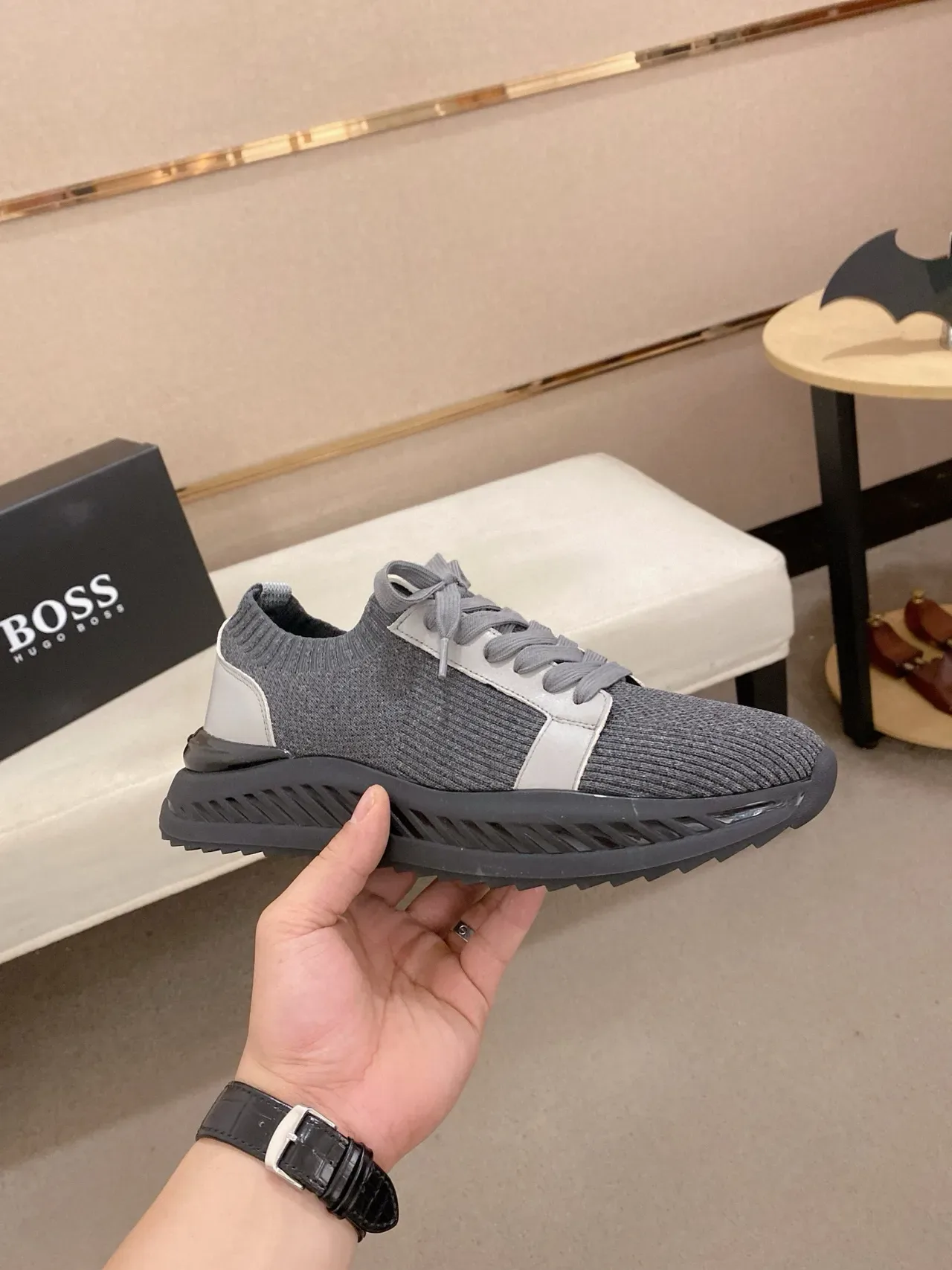 Gray Black Knit Upper Ribbed Texture Sneakers 8