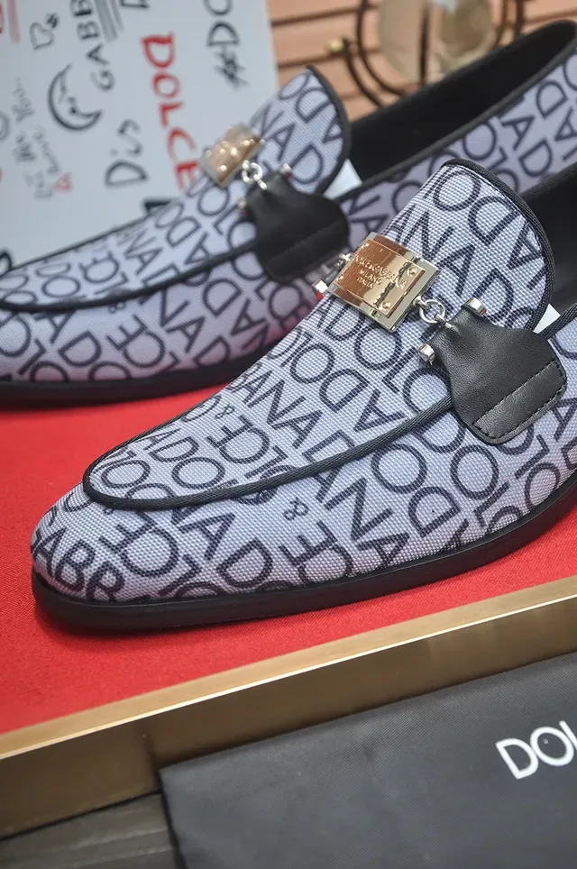 Gray Black Patterned Fabric Upper Leather Strap Loafer 2