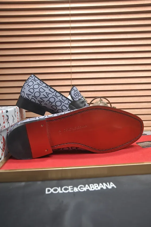 Gray Black Patterned Fabric Upper Leather Strap Loafer 3