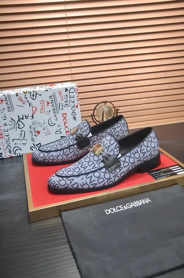 Gray Black Patterned Fabric Upper Leather Strap Loafer 4