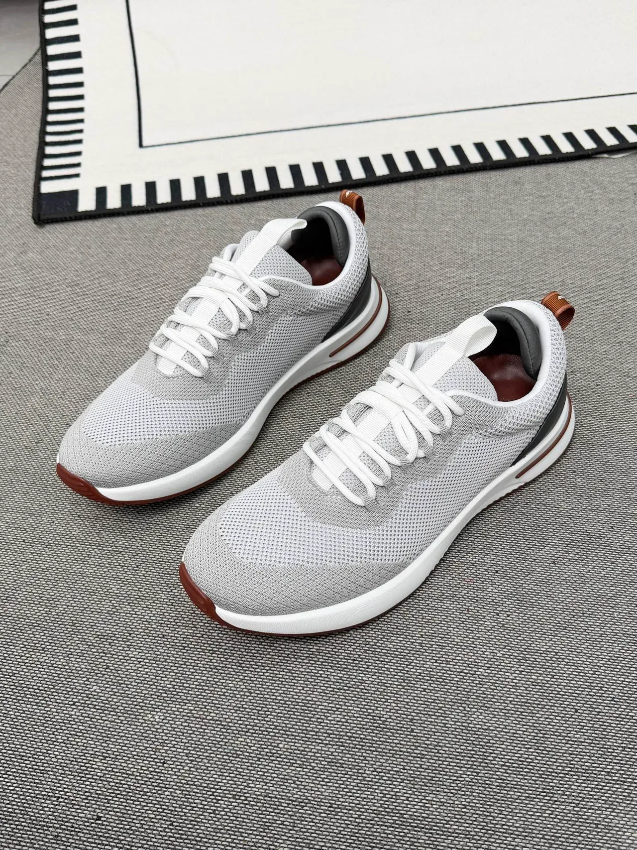 Gray Brown Knit Mesh Upper White Sculpted Midsole Sneakers 3