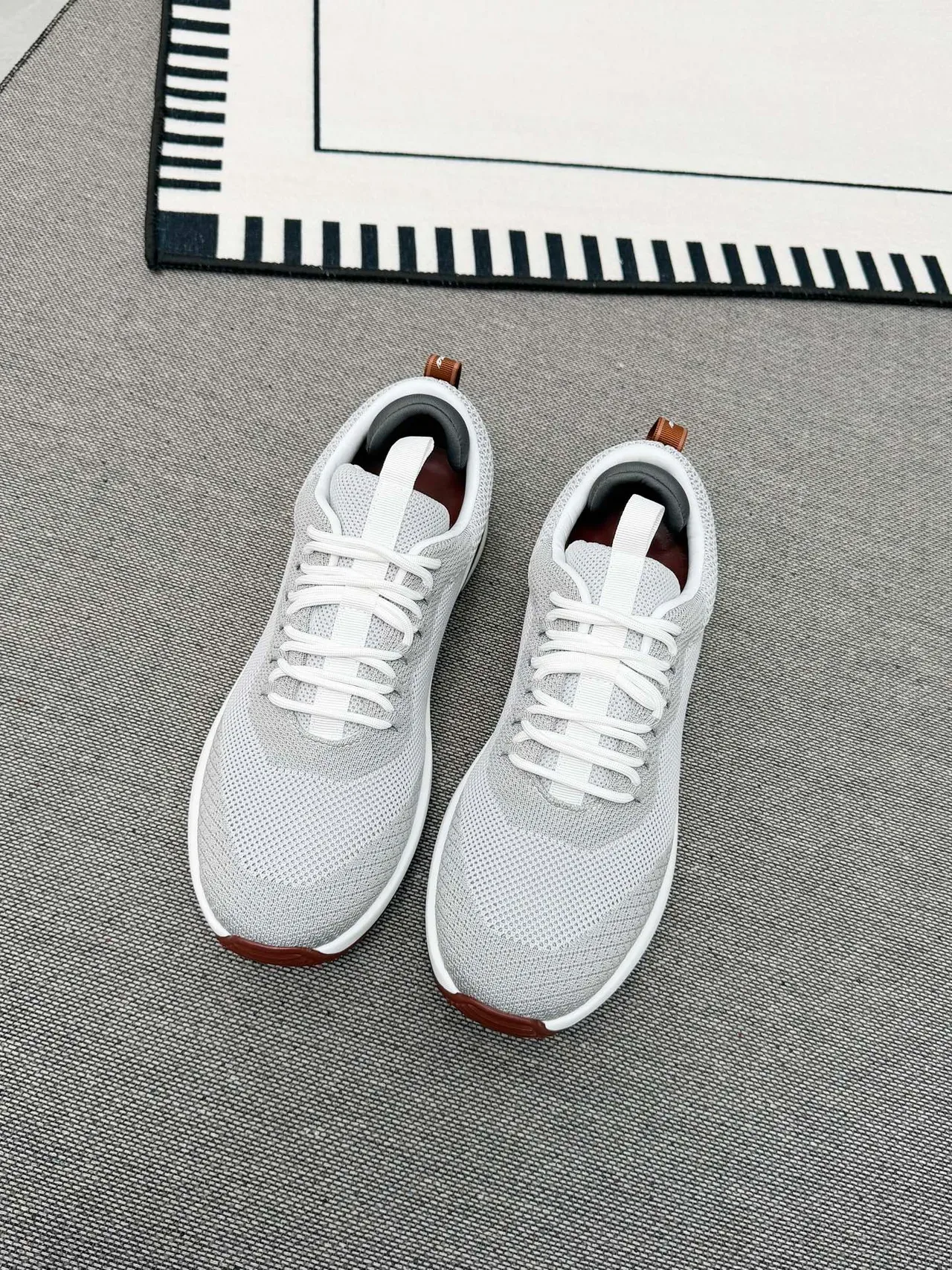 Gray Brown Knit Mesh Upper White Sculpted Midsole Sneakers 4