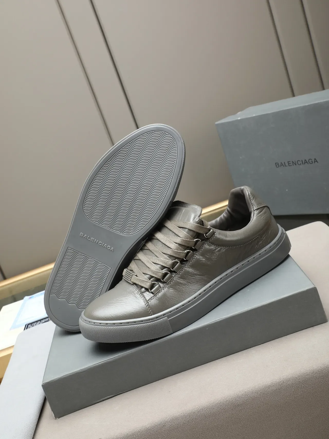 Gray Leather Low-Top Minimalist Sneaker 4
