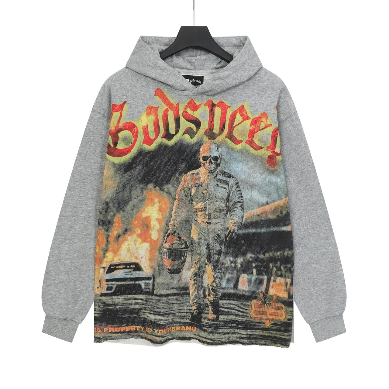 Gray Oversized Graphic-Print Hoodie 2