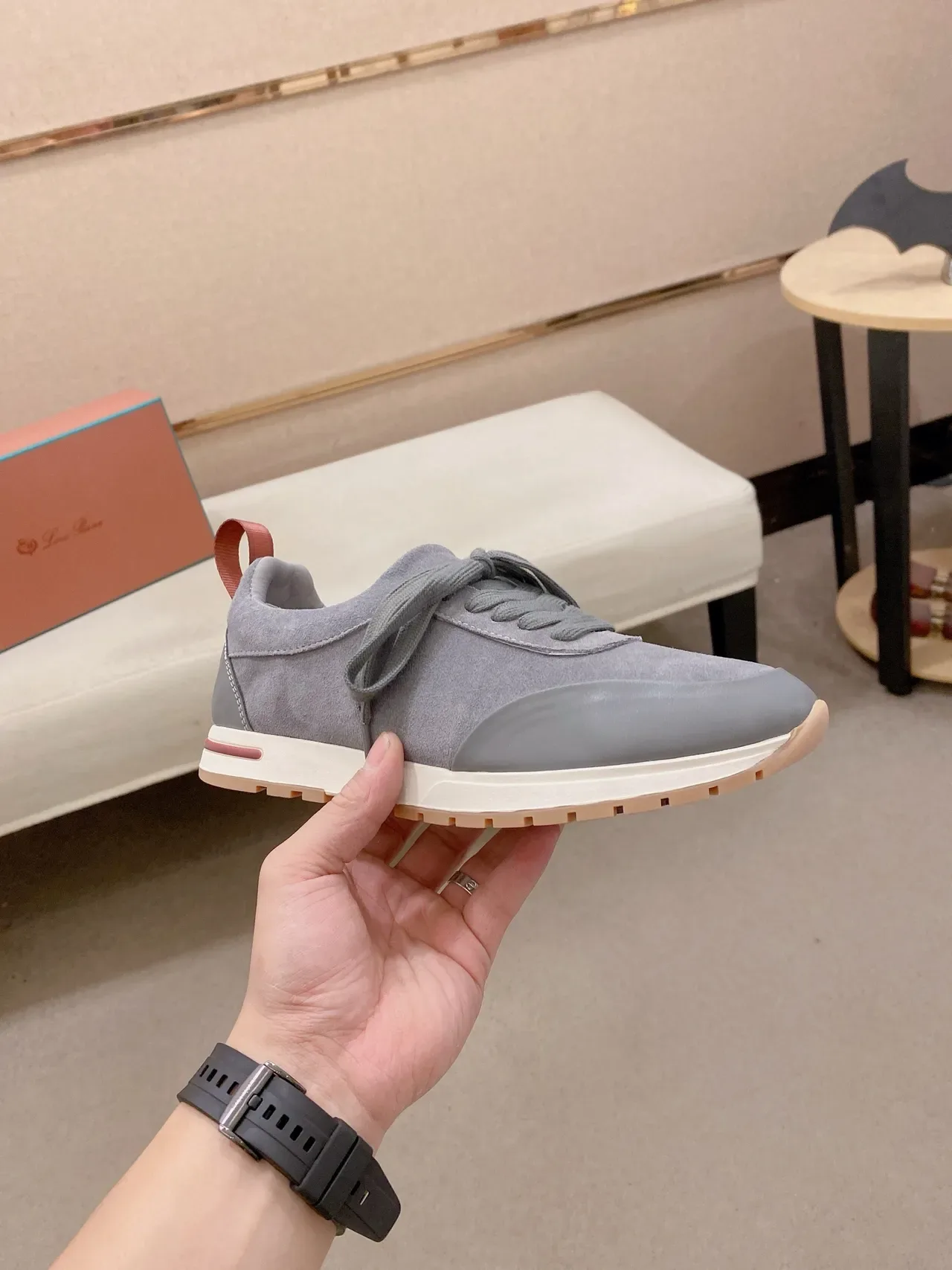 Gray Red Suede Upper Rubber Toe Cap Sneakers 5
