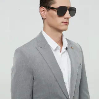 Gray Textured Single-Breasted Notched Lapel Blazer