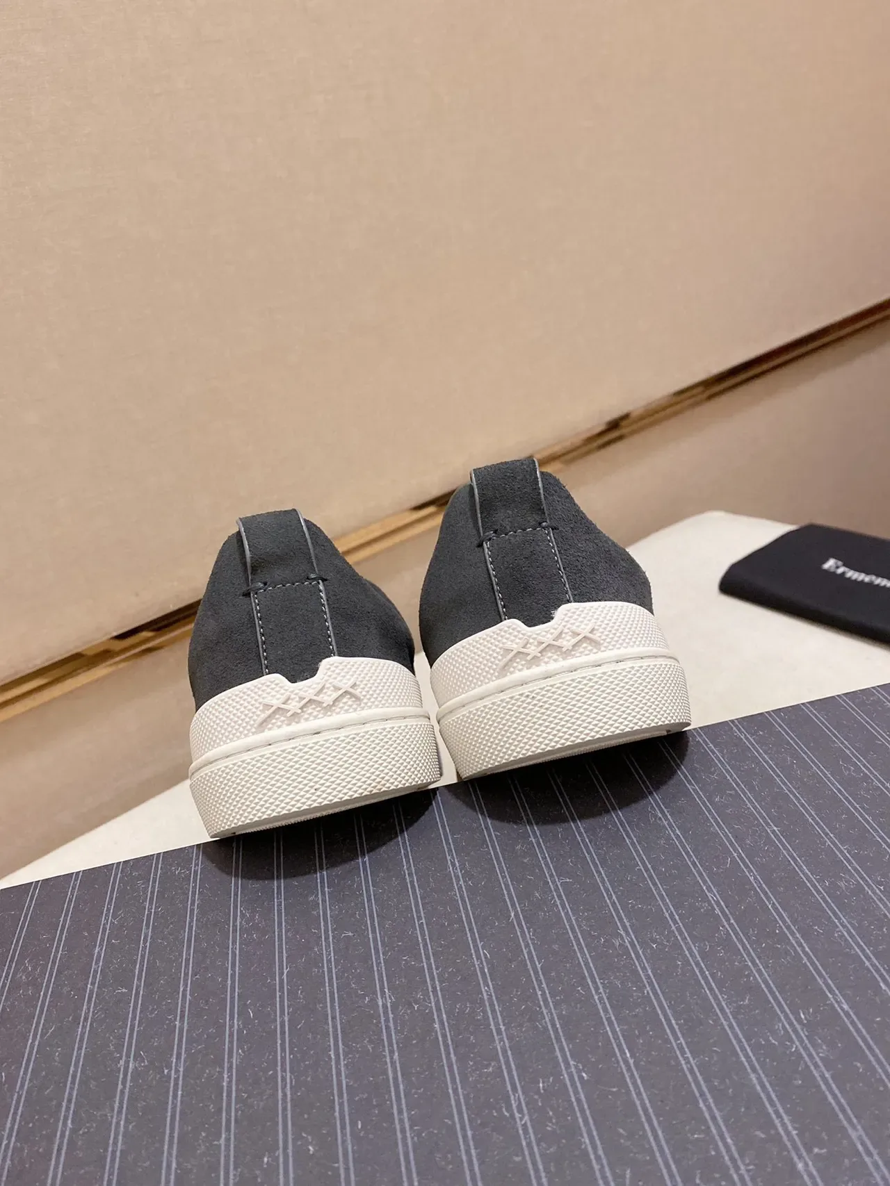 Gray White Slip-On Suede Upper Sneakers 3
