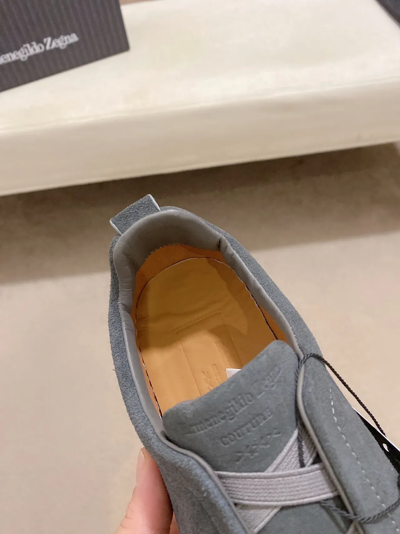 Gray White Slip-On Suede Upper Sneakers 5