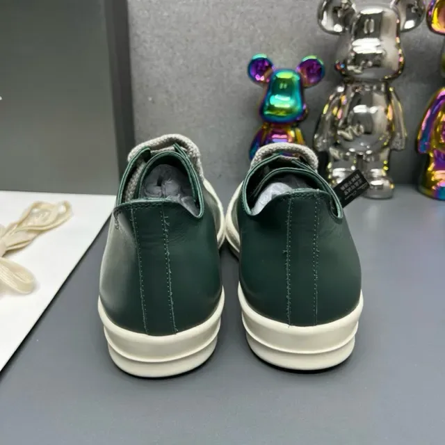 Green and Cream Leather Low-Top Sneakers 2