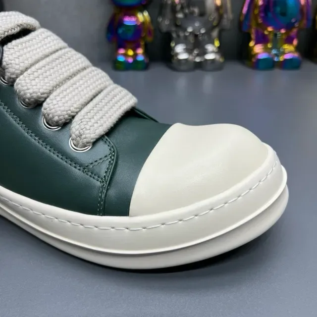 Green and Cream Leather Low-Top Sneakers 3