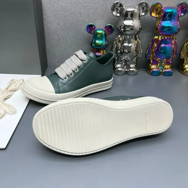 Green and Cream Leather Low-Top Sneakers 4