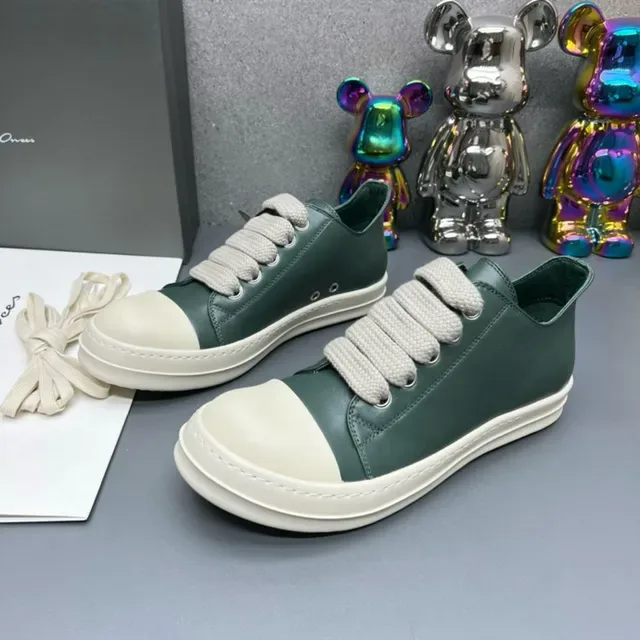 Green and Cream Leather Low-Top Sneakers 5
