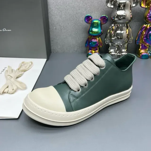 Green and Cream Leather Low-Top Sneakers 6