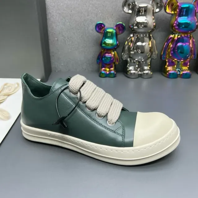 Green and Cream Leather Low-Top Sneakers 7