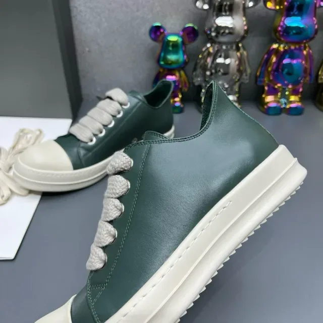 Green and Cream Leather Low-Top Sneakers 8