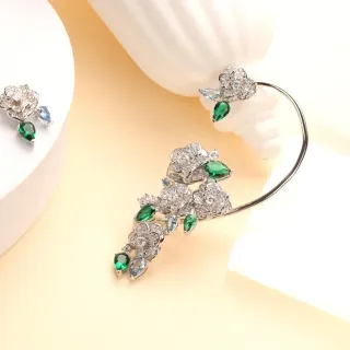 Green Blue Floral Motif Gemstone Cluster Earrings