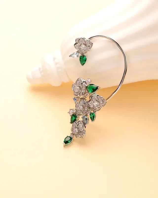 Green Blue Floral Motif Gemstone Cluster Earrings 7