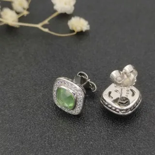Green Cushion-Cut Gemstone Pavé Halo Stud Earrings