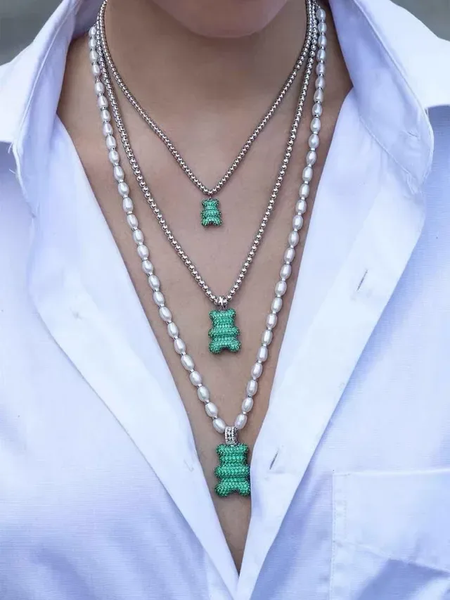 Green Pavé Gummy Bear Pendant Necklace 2